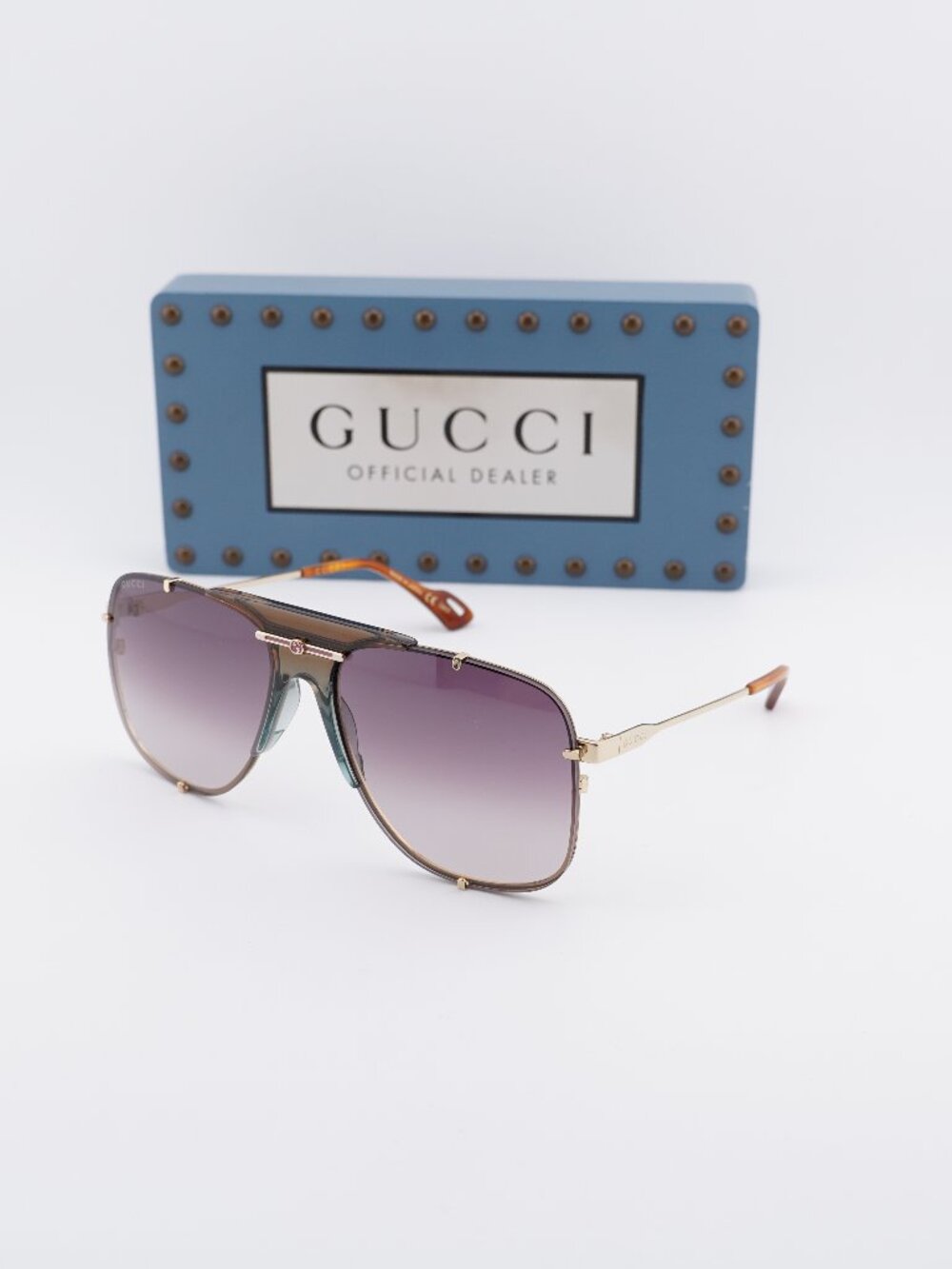Gucci GG0739S 002 Aviator Sunglasses - Gold / Brown
